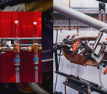 2 images of machinery in the Brompton factory